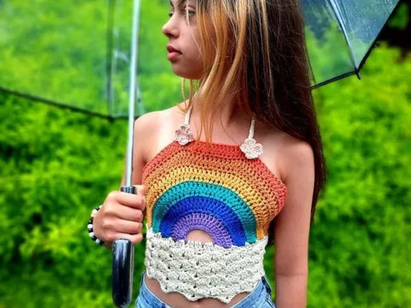 crochet Rainbow Halter Top easy pattern
