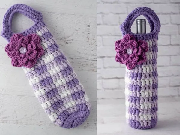 GINGHAM CROCHET WINE COZY free pattern