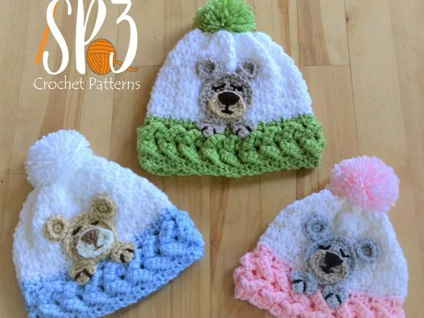crochet Sleep Tight Teddy Bear Hat easy pattern