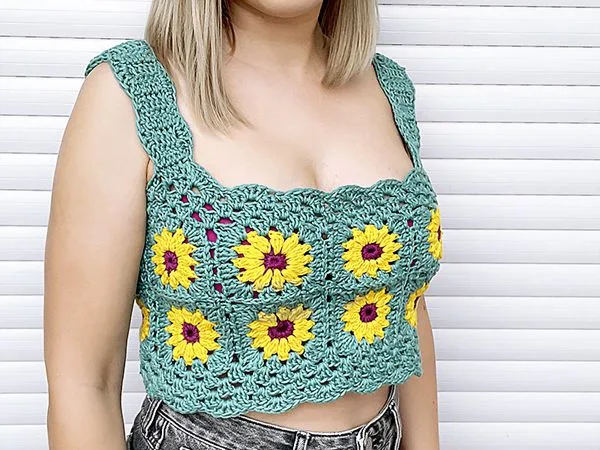 crochet Sunflower Crop Top free pattern