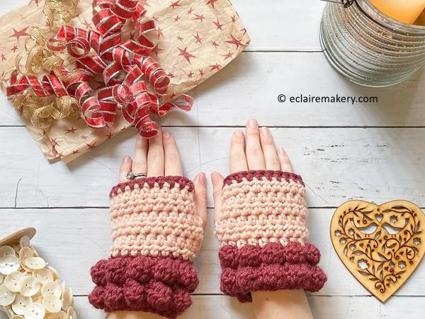 crochet Bobble Fingerless Gloves FREE pattern