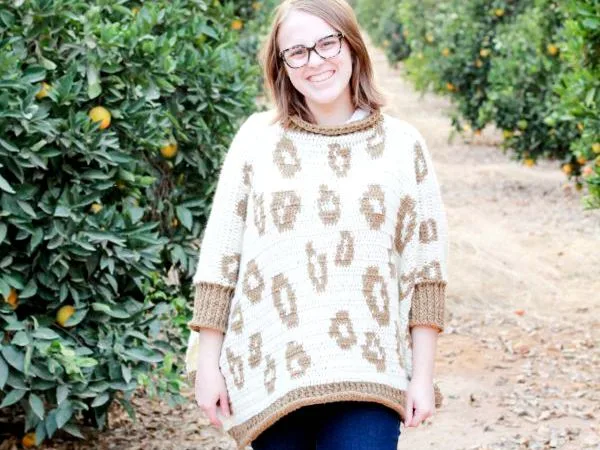 crochet Snow Leopard Poncho free pattern
