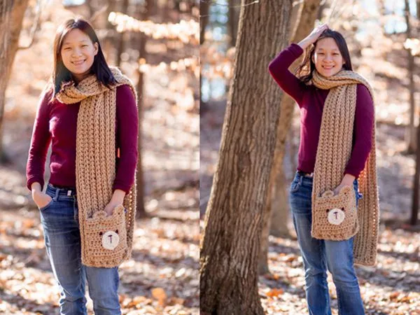 crochet Teddy Bear Pocket Shawl free pattern