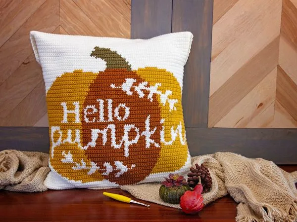crochet Hello Pumpkin Pillow free pattern