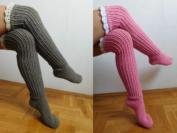 Knee high socks with lace tops
