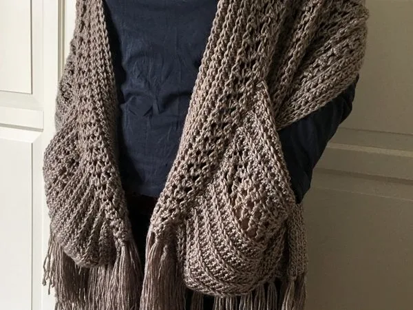 Boho Crochet Shawl with Pockets and Fringe