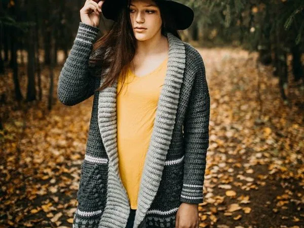 crochet Bordeaux Bobble Cardigan free pattern