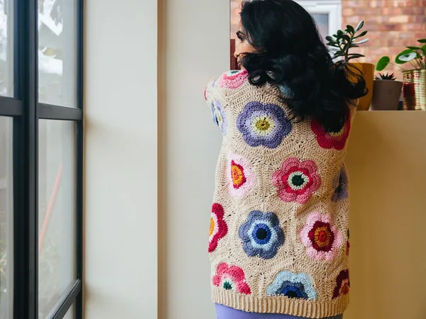 crochet Retro Flower Colab Cardigan easy pattern
