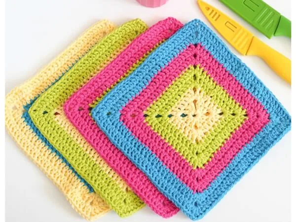 Colorful Solid Granny Square Dishcloth