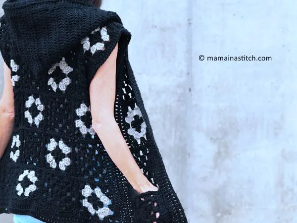 crochet Hooded Granny Square Vest free pattern