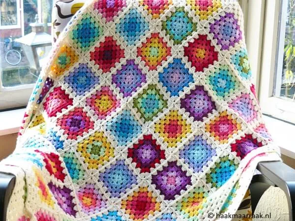 Colourful Rainbow Granny Square Blanket