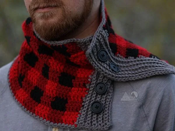 Buttoned Plaid Cowl
