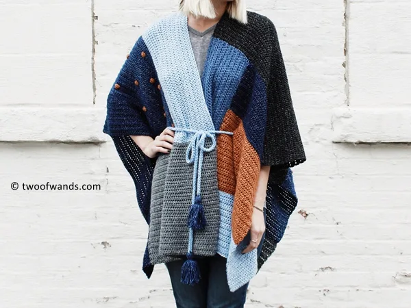 crochet Shades of Indigo Poncho free pattern