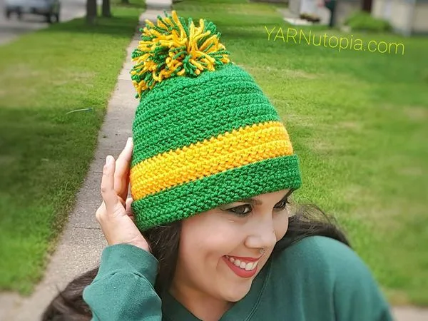 crochet Stadium Pom Beanie free pattern