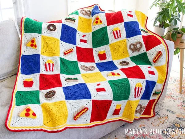 crochet FOODIE THEMED BLANKET free pattern