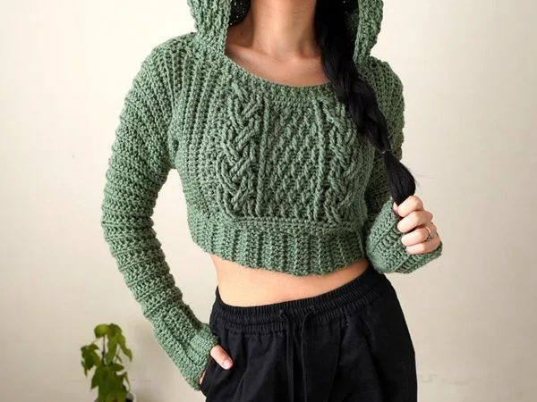 Cable Stitch Cropped Hoodie