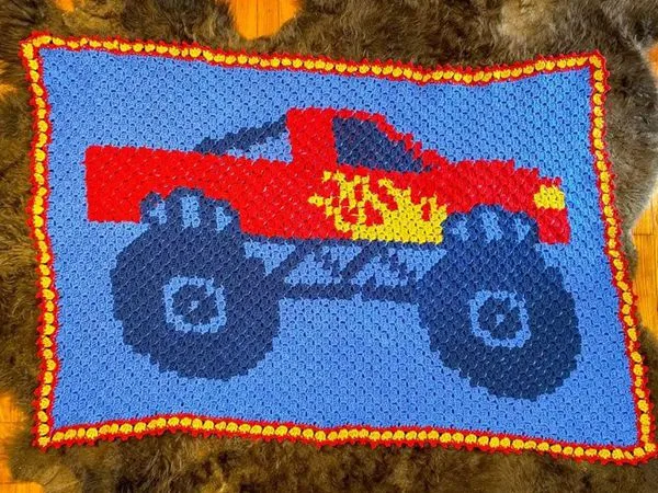 crochet Monster Truck C2C Blanket free pattern