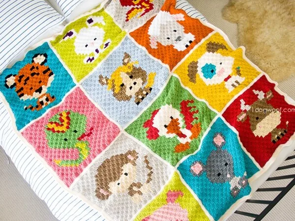ZOODIACS C2C CROCHET AFGHAN