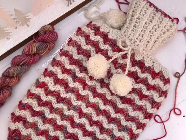 crochet Snow Fall Hot Water Bottle Cover easy pattern